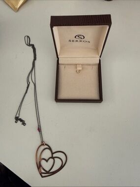 Silver 925 Rose Gold Double Heart Pendant Necklace - Women's Jewelry
